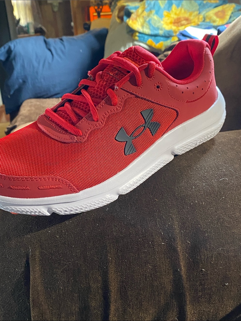 Under Armour Youth Red Mesh Athletic Sneakers with White Sole